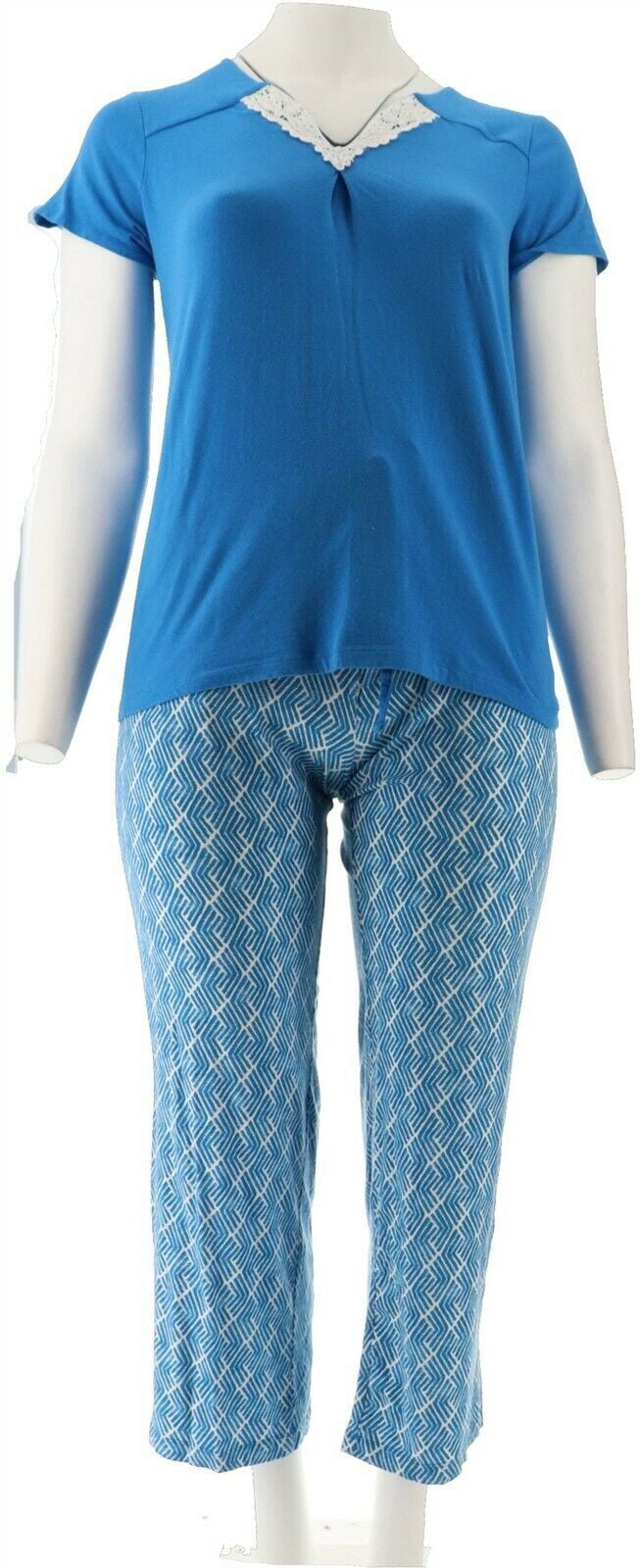 Carole Hochman Ripple Tiles Patio Pant 3-Pc PJ Set Blue XS NEW A302164