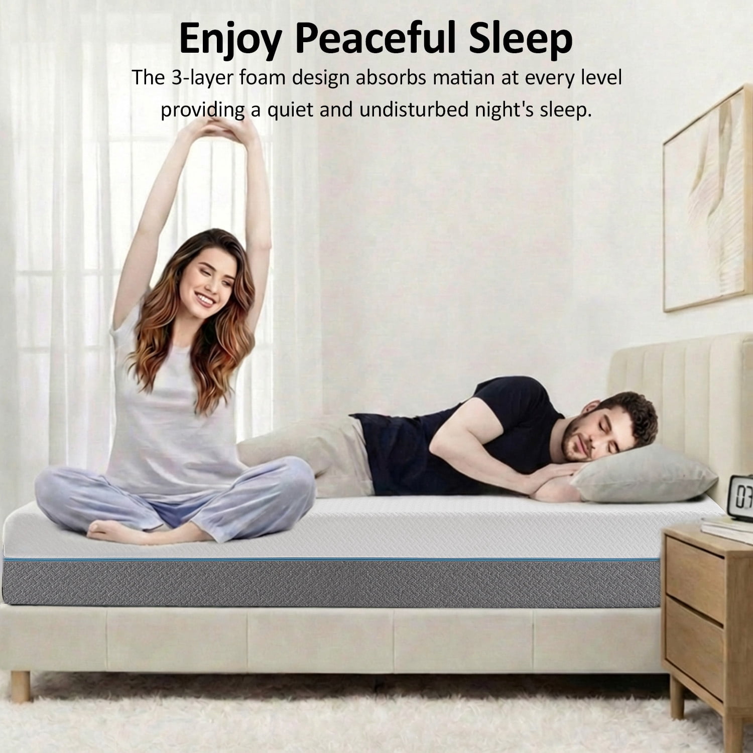 10 Inch King Size Extra Firm Memory Foam Mattress, Tea Gel Infused Foam for Cool Sleep & Pressure Relief, Bed in a Box, CertiPUR-US Certified