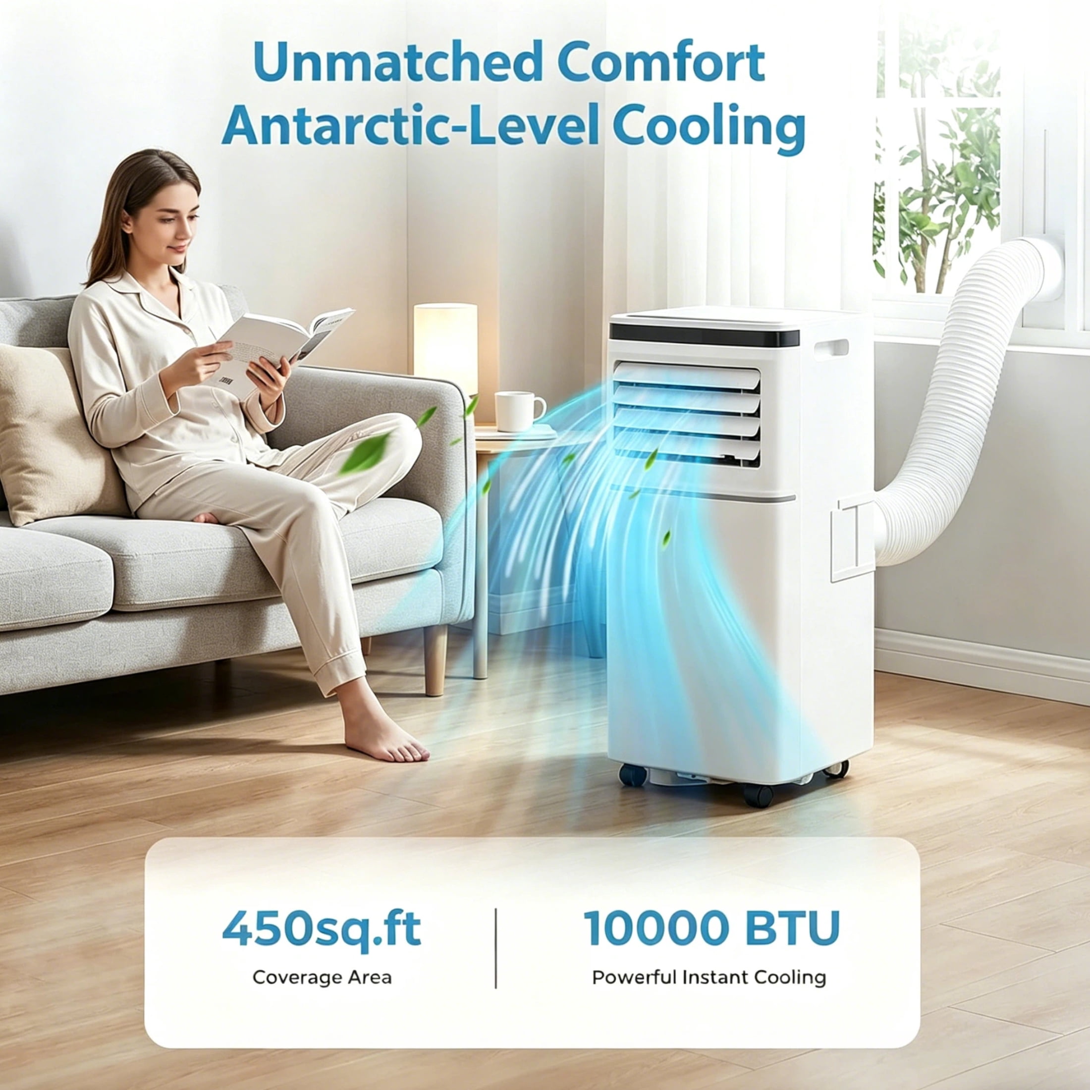 10000 BTU Portable Air Conditioner with Remote Control,4-in-1 450 Sq.Ft,Quiet AC with Cool & Fan & Dehumidifier & Sleep,LED Display,24H Timer,Window Intallation Kit,for Bedroom/Office/Dorms