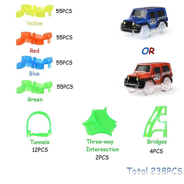 Glowing Race Track Bend Flex Flash In The Dark Assembly Car Toy 80/164/266pcs Glow Racing Track Set Children Educational Toys [