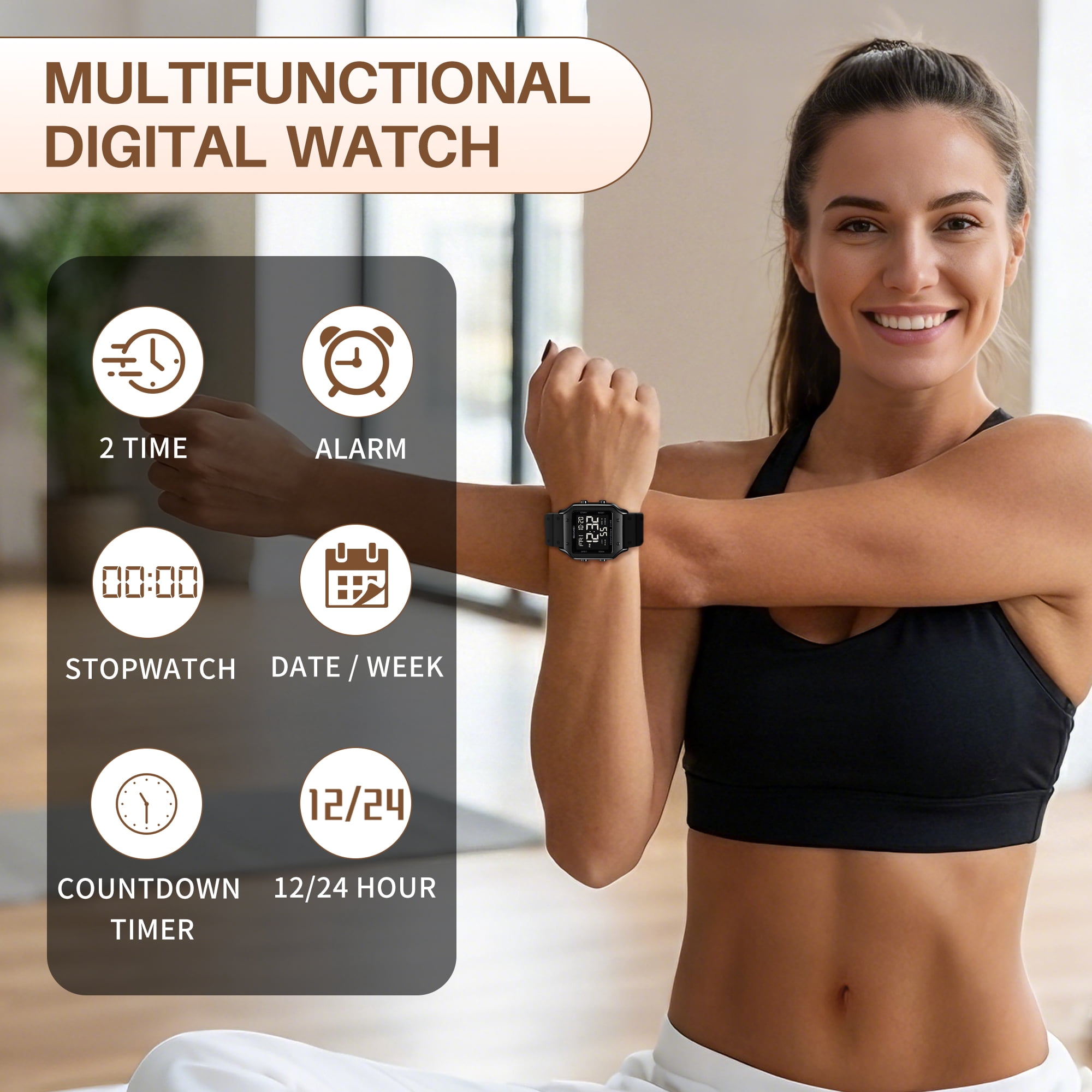 SKMEI Watches for Women Outdoor Sport Digital Watch Waterproof Chronograph Womens Wristwatch with Alarm/Back Light/Dual Time