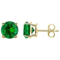 Paris Jewelry 18k Yellow Gold 0.5 Ct Round Created Emerald Stud Earrings Gift For Women plated
