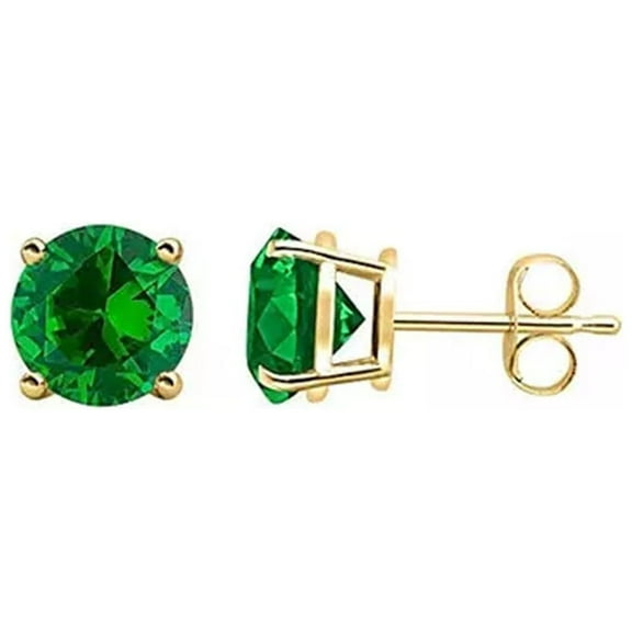 Paris Jewelry 18k Yellow Gold 0.5 Ct Round Created Emerald Stud Earrings Gift For Women plated