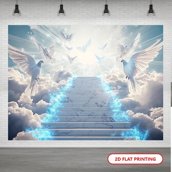 Heaven Angel Wing Backdrop Stairway to Heaven Sunshine Baby Shower Photography Background White Cloud Sky Doves Church Newborn Birthday Party Decorations Banner Supplies Photo Booth Props