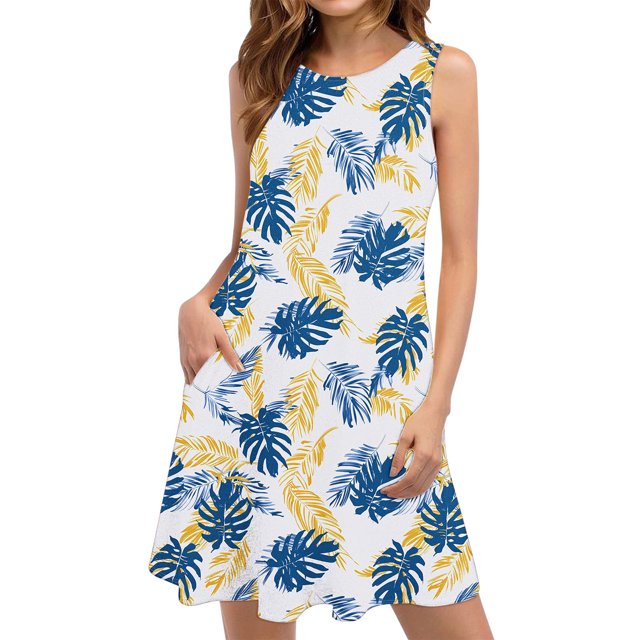 Vestido de Verano Casual de Mujer Impreso sin Mangas con Cuello en V Conjunto Superior, Imitación de Algodón Tirar Marco Suelto