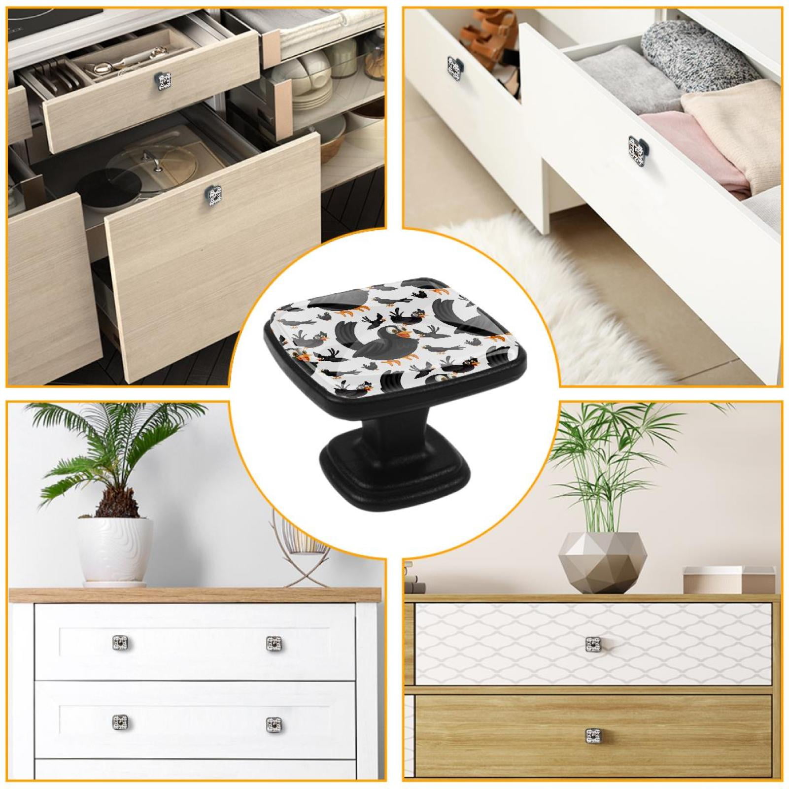 4 Pcs Cabinet Handle Drawer Pulls Black Birds Flying Knobs with Screws Square Furniture Office Cabinet Knob Decoration