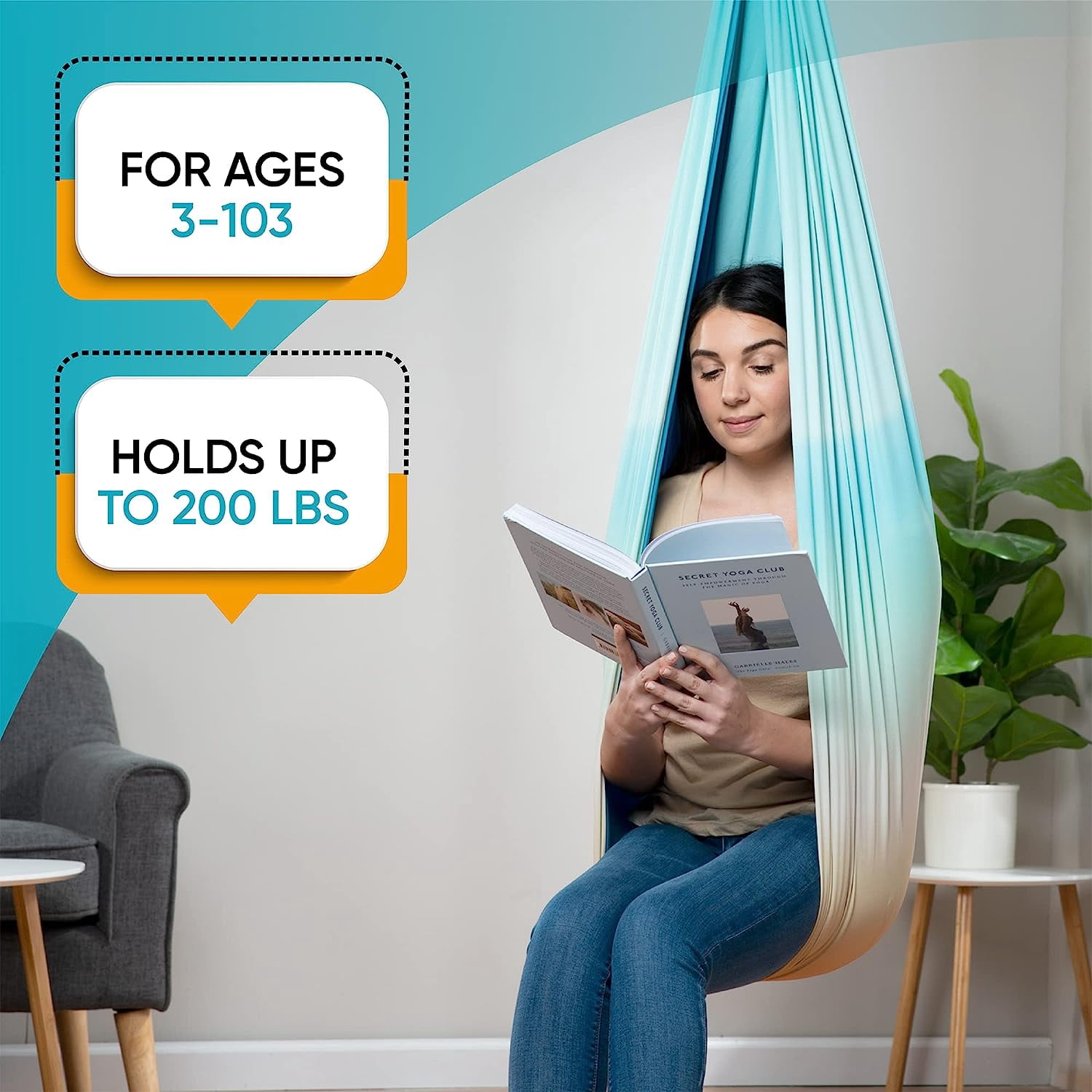 Friendly Cuddle Sensory Swing for Kids & Adults Cocoon Hammock, Beach