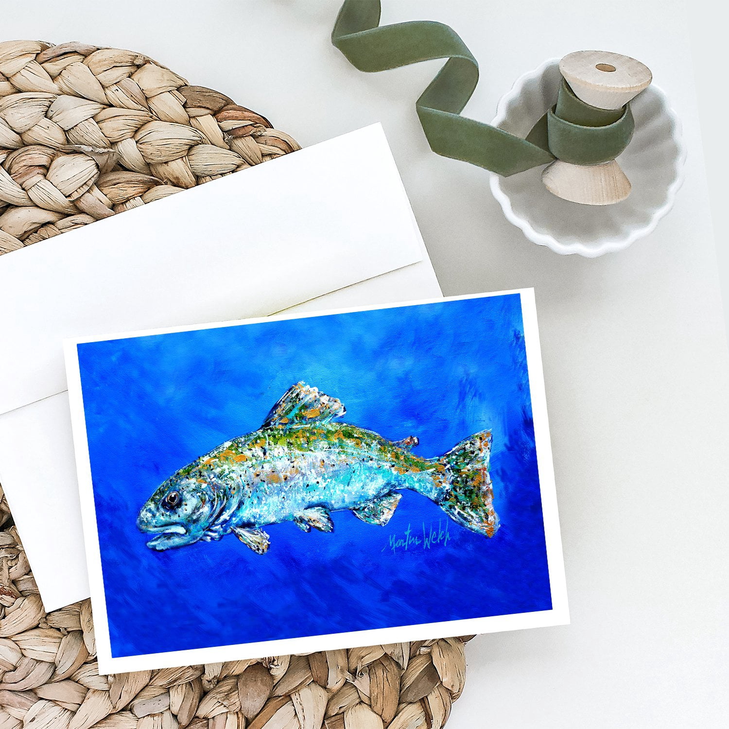 Fish Headed Downstream Greeting Cards Pack of 8 7 in x 5 in
