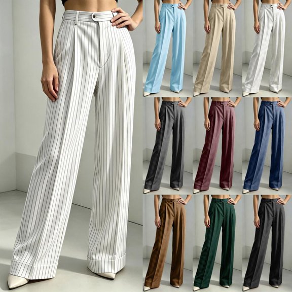 Bxsruta Women's High Waisted Wide Leg Pants Pleated Front Work Trousers Business Casual Office Bottoms