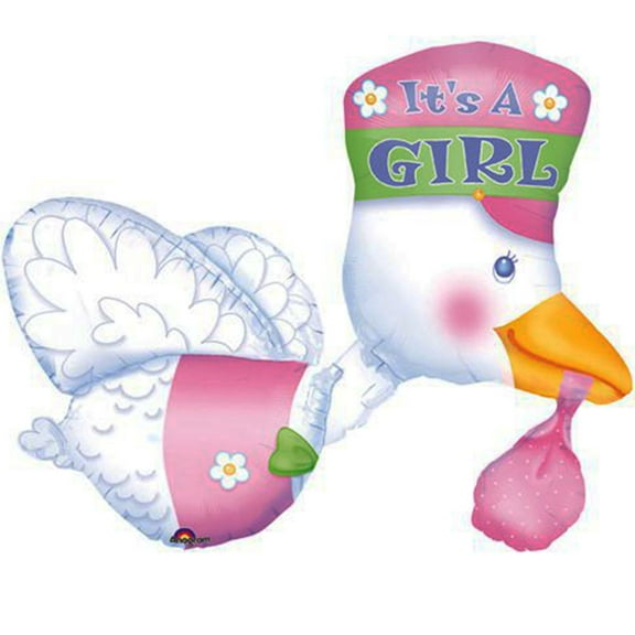 32 inch Bundle Of Joy Stork - It's A Girl Anagram Foil Mylar Balloon - Party Supplies Decorations