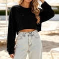 thumbnail image 5 of cocolona Womens Cropped Sweatshirts Crew Neck Long Sleeve Pullover Tops Loose Casual Solid Color Thin Sweatshirts, 5 of 5