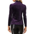 thumbnail image 3 of INSPIRE CHIC Chemise à Manches Longues pour Femme Col Montant en Velours Extensible Col Roulé Blouse Basique Hauts Violet P, 3 of 5