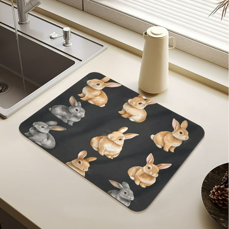 

Cute Bunny Pet Rabbit Drying Mat Diatomaceous Earth Super Absorbent Non-slip Rubber Sole Heat Resistant 230 Degrees Fahrenheit 15.7×11.8in
