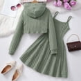 thumbnail image 4 of Kiijoy Big Girls Outfits Knit Solid Cropped Hoodie Sleeveless Dress Set, Sizes 9-10, 4 of 6