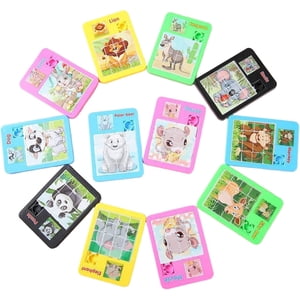 10-piece ensemble de puzzle coulissant, 16-square mignon et portable mini puzzle animal, jouet éducatif sûr et lisse, adapté pour les filles et les garçons.,Multicolor