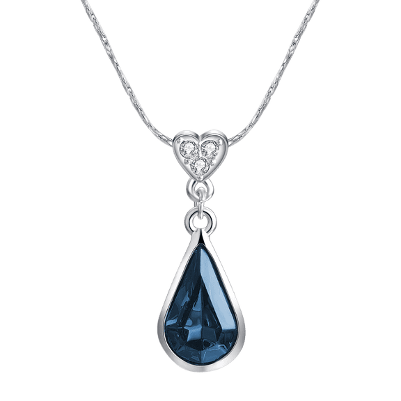 Yoursfs Classic Blue Zirconia Birthstone Teardrop Pendant Sapphire Necklace For Women 18K Platinum Gold Plated Chain Jewelry Gift For Mother Wife Girlfriend