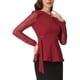 thumbnail image 4 of INSPIRAR CHIC Blusa de Manga Larga de Malla Transparente para Mujeres con Cuello Redondo y Cinturón, Top Peplum de Trabajo XS Rojo, 4 of 6