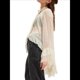 thumbnail image 3 of Blusa de Transparente con Volantes y Mangas Largas Acampanadas para Mujer, con Dobladillo Alto y Bajo, Sexy y Holgada S, 3 of 7