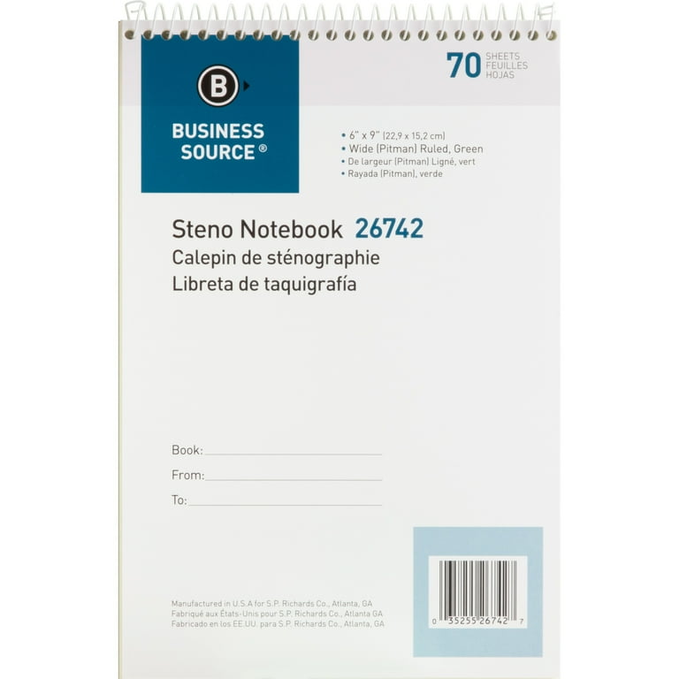 Business Source Steno Notebook - 70 Sheets - Wire Bound - Pitman Ruled Margin - 6 Business Source Steno Notebook - 70 Sheets - Wire Bound - Pitman Ruled Margin - 6