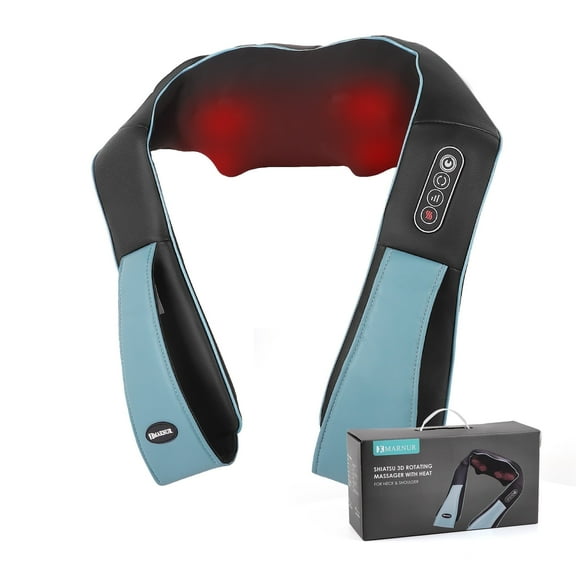 MARNUR Neck and Shoulder Massager with Heat, 3D Deep Tissue Kneading Shiatsu Massager, Blue