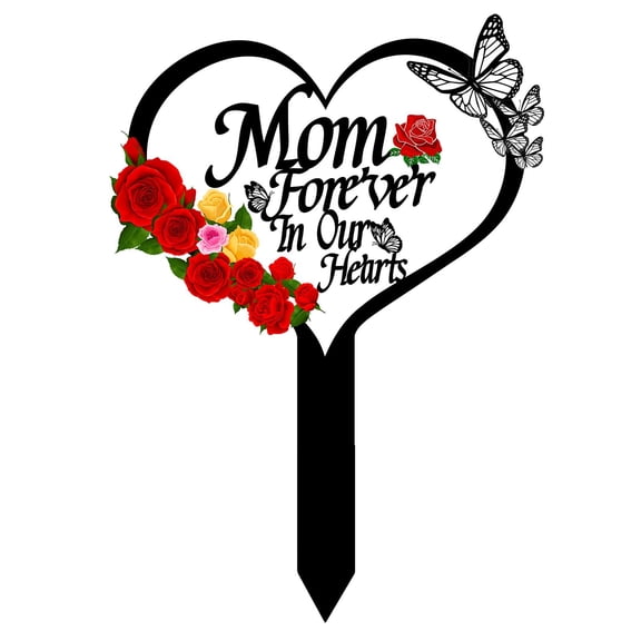 Heart Memorial Plaque for Cemetery Grave Marker, Cardinals Garden Stake Metal Decoration for Mom Dad, Outdoor Yard Memorial Gift, Black