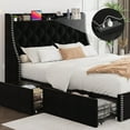 thumbnail image 2 of King Size Bed Frame with Adjustable Headboard, Upholstered Platform Bed Frame with Wooden Slats Support, No Box Spring Needed, Non-Slip, Noise-Free, Easy Assembly, Black, 2 of 9