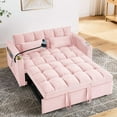 thumbnail image 3 of 55.51 inch versatile foldable sofa bed in 3 lengths, modern sofa sofa sofa velvet pull-out bed, adjustable back and with USB port and ashtray and swivel phone stand (PINK), 3 of 7