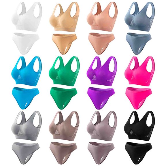 Elainilye Fashion Womens Sports Bras Set Seamless Suspender Breathable Gathering Bra Sports Underwear Set,Black