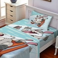 thumbnail image 2 of Ambesonne Bunny Fitted & Top Sheet Set with Sham, Winter Wooden Sled Cartoon, Aqua and Orange, 2 of 5
