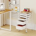 thumbnail image 2 of Costway 5-Drawer Arts Rolling Storage Cart with Wooden Tabletop & Lockable Wheels for Office Natural + White, 2 of 11