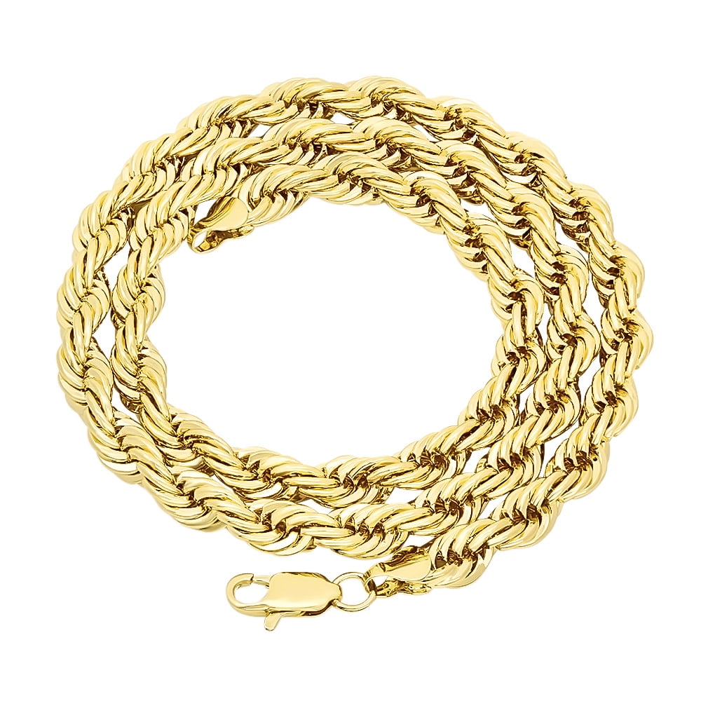6.7mm 14k Yellow Gold Plated Twisted Rope Chain Necklace, 36 inches