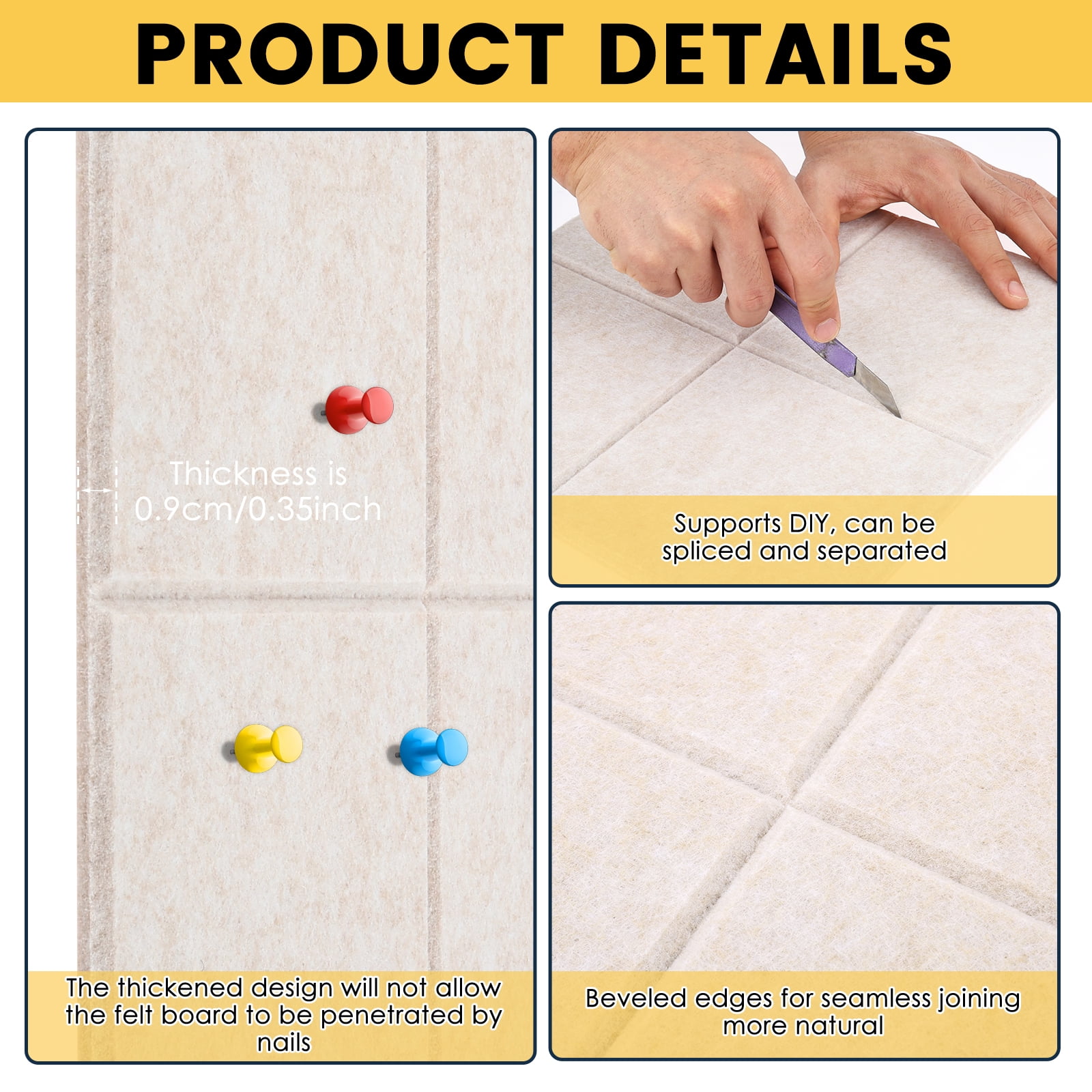 Threns Large Felt Bulletin Board,48" x 36" Cork Board Alternative-12 Pack with 60 Safe Removable Adhesive Tabs,Cork Boards for Walls Cork Board for Home Office Classroom Pin Board (Light Camel)
