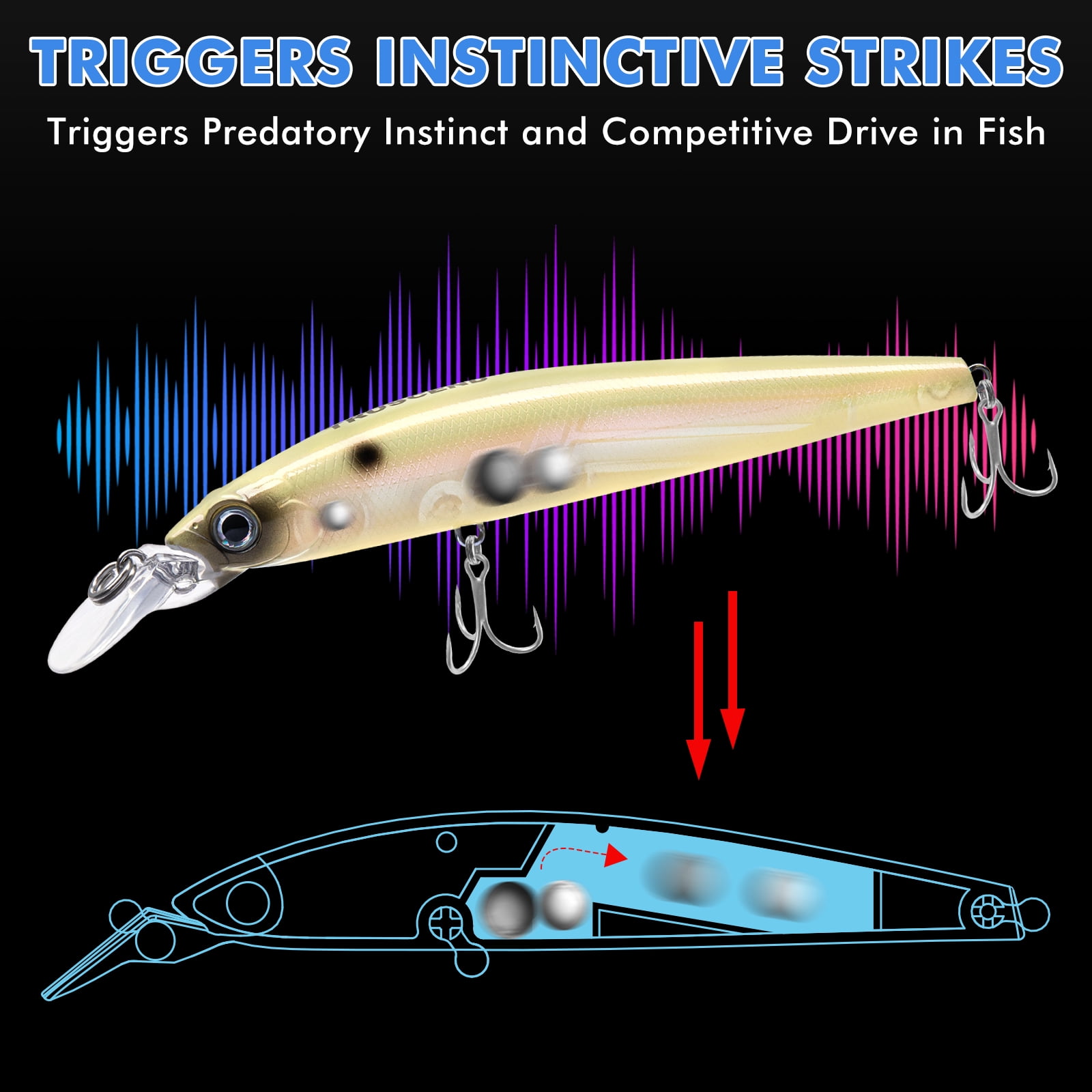 TRUSCEND Floating Jerkbait, Precision-Engineered Minnow Lures with Sound, Flash & Irresistible Action, Cast Farther, Glow Brighter and Rattle Louder Jerkbaits for Bass Walleye Pike Sea Trout Redfish
