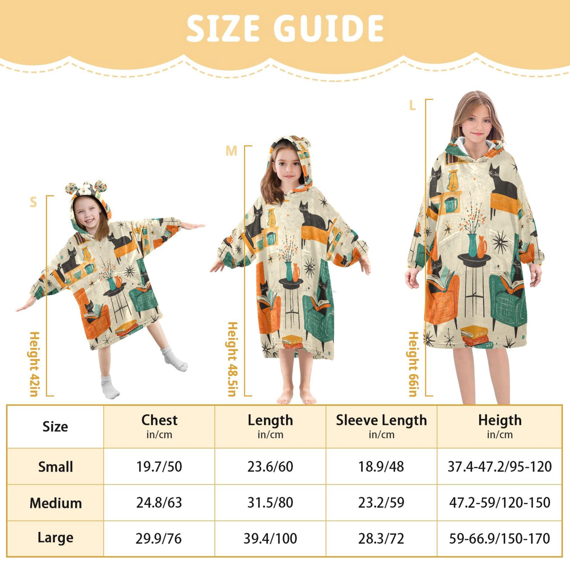 FORMRS Wearable Blanket Hoodie with Sleeves for Kids Cozy Flannel Sweatshirt, Black Cats Reading