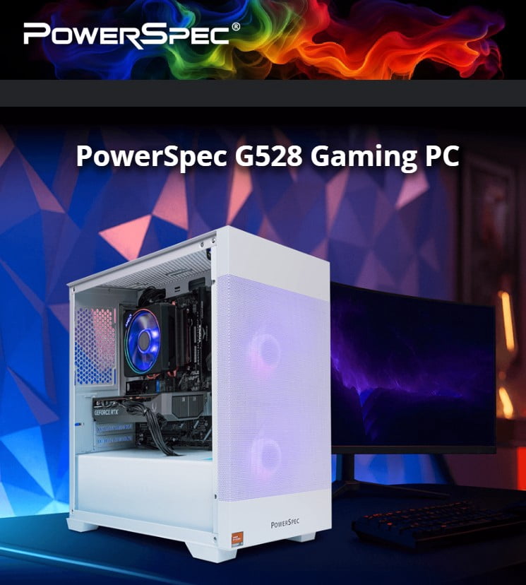 PowerSpec G528 Gaming PC AMD Ryzen 5 7500X3D 4.0GHz Processor, NVIDIA GeForce RTX 5060 8GB GDDR7, 16GB DDR5-6000 RAM, 1TB NVMe, WiFi 6 (802.11ax), Bluetooth 5.3, Windows 11 Home