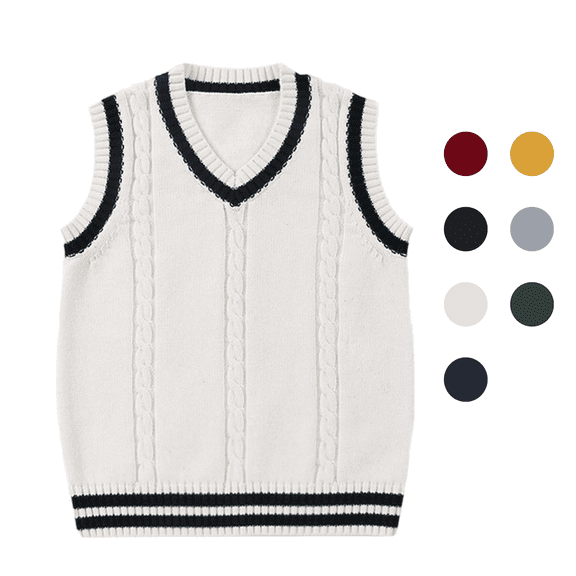 Fozruso Toddler Kids Girls and Boys Sweater Vest V Neck Cable Knit Sweater Vest Sleeveless Uniform School Pullover Knitwear ,Black
