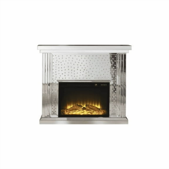 ACME Nysa 47" x 15" Faux Crystals Mirrored Electric Fireplace in Mirrored