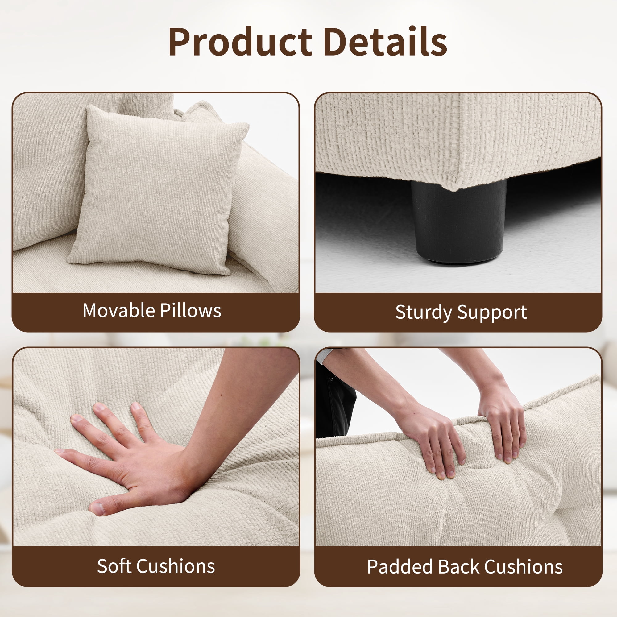 Korser Loveseat Sofa with Deep Seat Cloud Couch with 2 Pillows,Chenille 2-Seater Sofa Small Couch for Living Room,Assembly Required,Beige