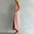 thumbnail image 4 of Guieoi Summer Dresses for Women under $10 Plus Size Decorative Button Cotton-Linen Loose-Fit Sleeveless Slit Hem Maxi Dress Pink XL, 4 of 7