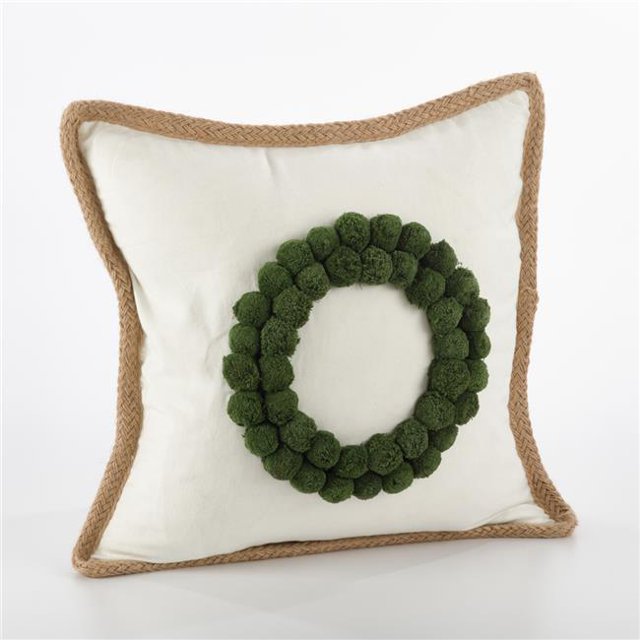 Saro Lifestyle 6020.I18S 18 in. Square Ricamato Design Wreath Design Throw Pillow, Ivory