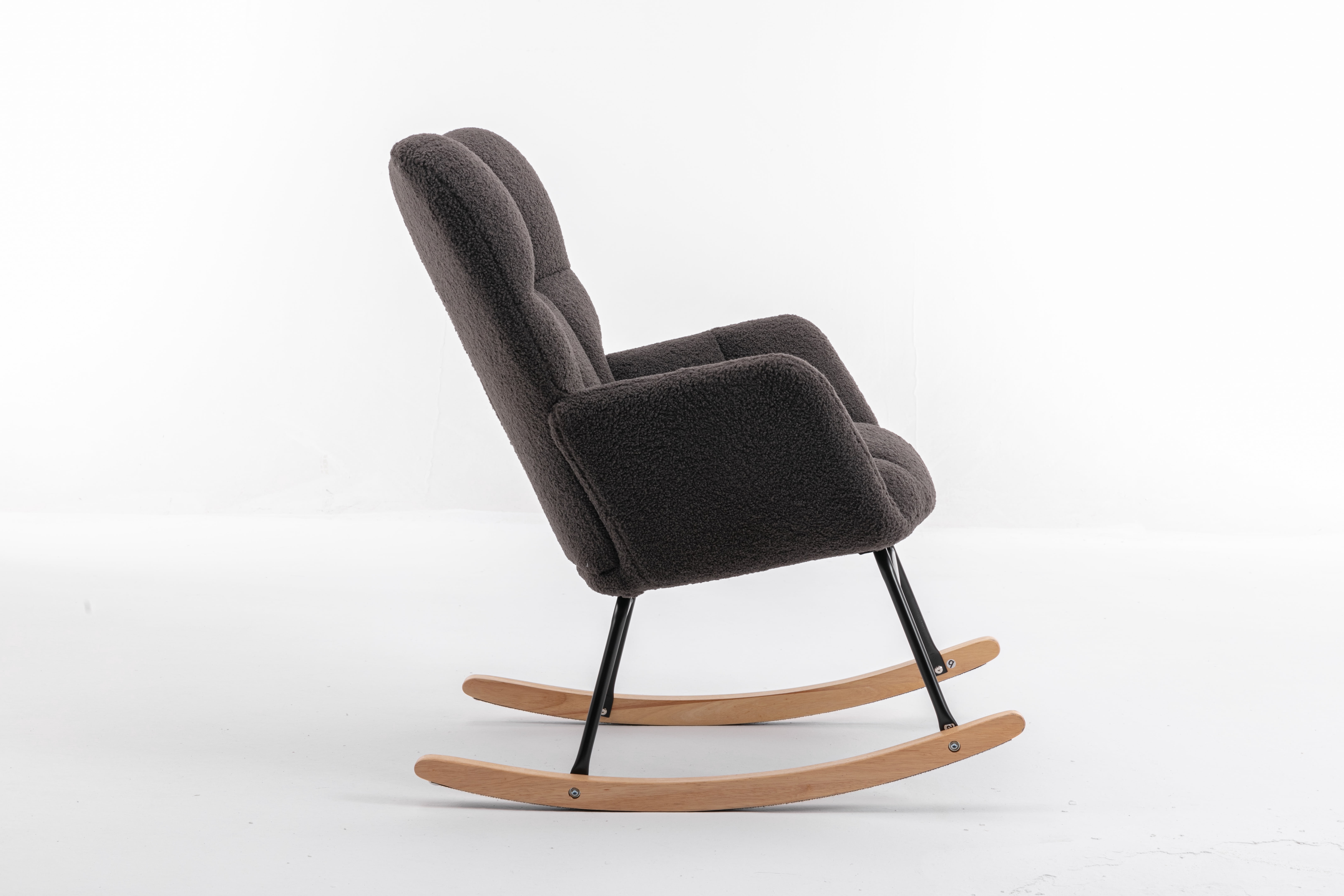 JESTOP Nursery Rocking Chair, Teddy Fabric Upholstered Glider Rocker with High Backrest, Modern Rocking Accent Chairs Comfy Side Chair for Nursery, Bedroom, Living Room
