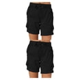 thumbnail image 3 of Jumpingount Pantalones cargo Pantalones cortos con bolsillos Cintura suelta Pantalones de verano Ropa de calle elástica Pantalones de playa de Negro 3XL 2Conjunto, 3 of 6
