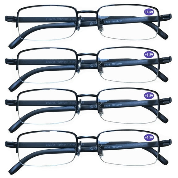 4 Pairs Men's Metal Frame Rectangle Half Frame Reading Glasses Classic Readers