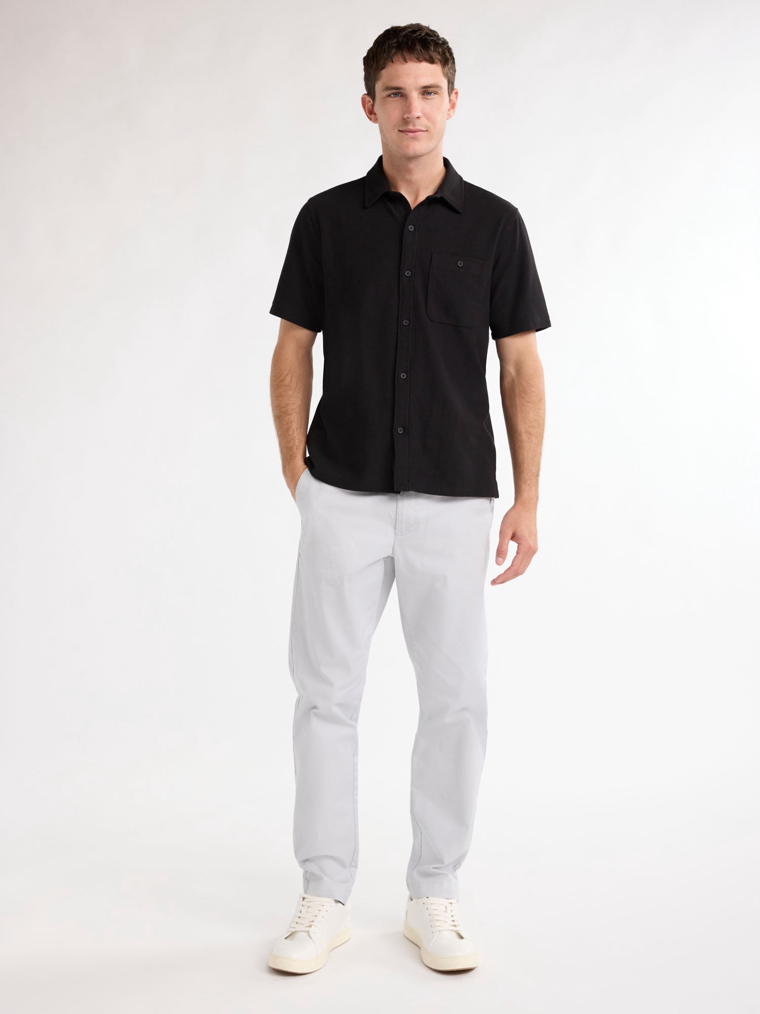 Free Assembly Men's Waffle Knit Button-Up Shirt with Short Sleeves, Sizes XS-3XL