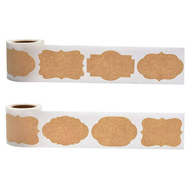 Etiquetas de papel kraft natural, pegatinas fáciles de usar con material de vinilo resistente, gran espacio de escritura, potentes etiquetas adhesivas para regalos, tarros de cristal, botellas de