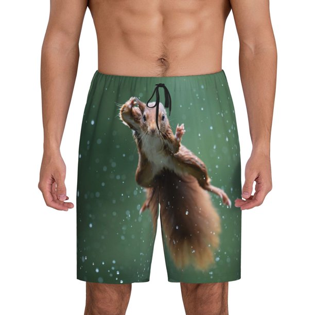 Fotbe Squirrel Pantalones Cortos de Pijama para Hombre, Ropa de Dormir, Pantalones de Pijama Cortos para Hombre-3X-Large