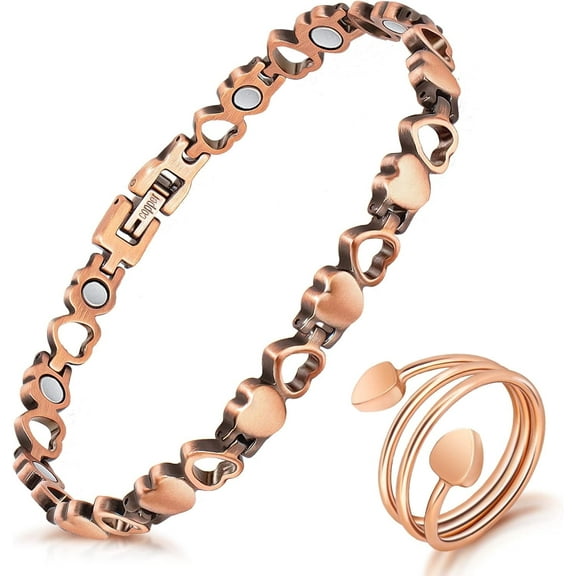 Wollet Heart Copper Magnetic Bracelets Jewelry Set for Women