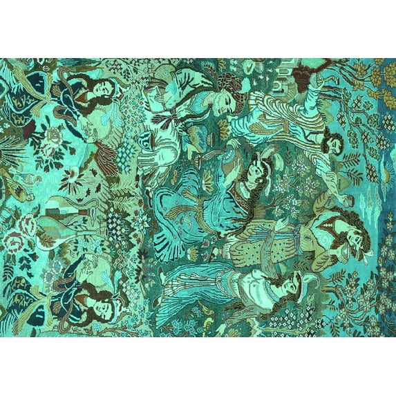 Ahgly Company Machine Washable Indoor Rectangle Animal Turquoise Blue Traditional Area Rugs, 5' x 7'