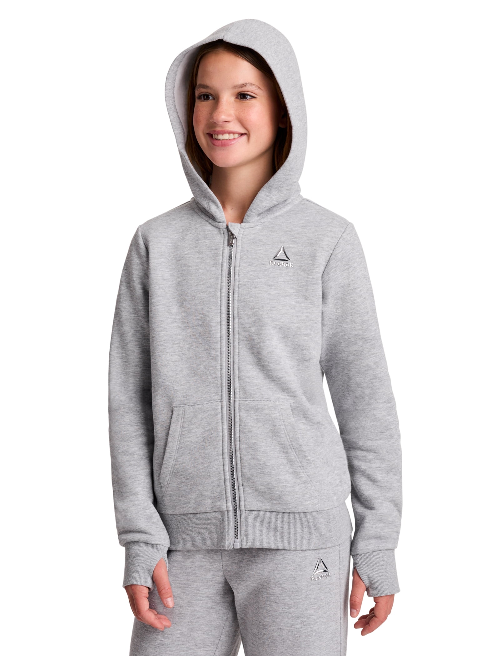 Reebok Girl’s Game Day Fleece Full Zip Hoodie, Sizes 4-18