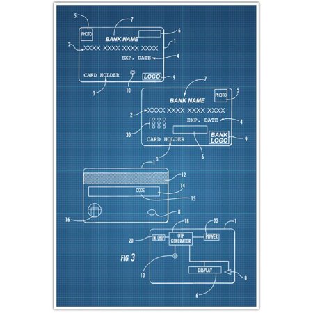 Banker Credit Card Patent Blueprint Photo Art Blue Draft